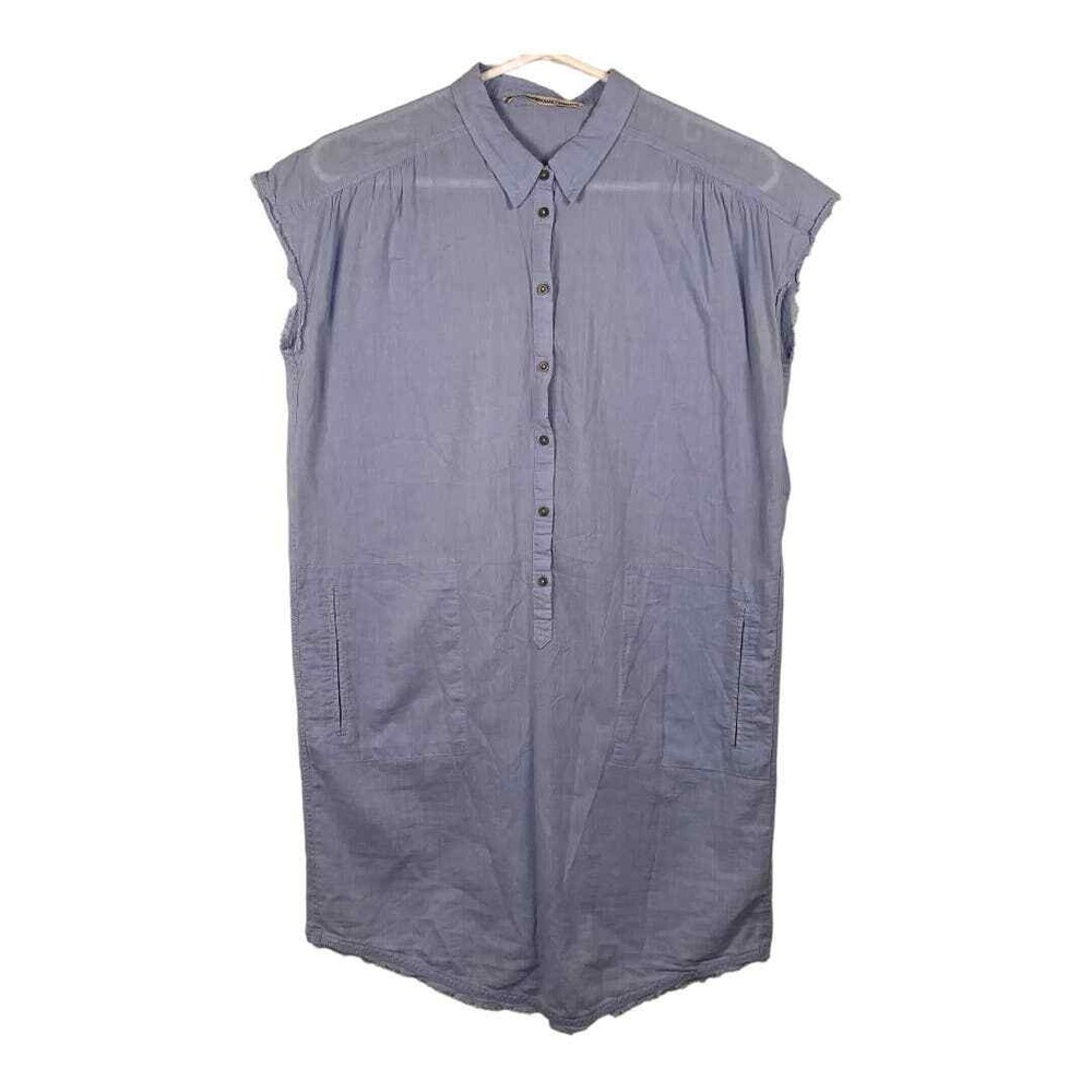 Humanoid Sleeveless Light Blue 100% Cotton Button Down Mini Dress Sz XS